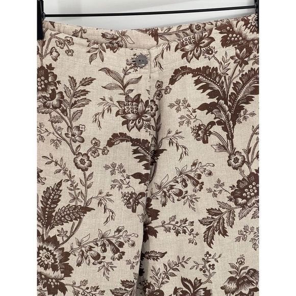 Charter Club Linen Pants Women 4 Petite Tan Brown Floral High‎ Waist Tapered - Picture 8 of 12